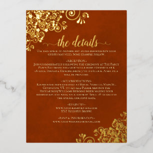 Elegant Rust Orange Gold Foil Wedding Details Card