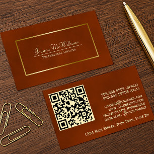 Elegant Rust Orange & Gold Professional QR Code Business Card