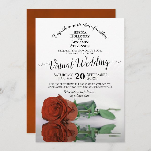 Elegant Rust Orange Romantic Rose Virtual Wedding Invitation (Front/Back)