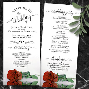 Elegant Rust Orange Rose Simple Romantic Wedding Program