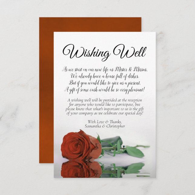 Elegant Rust Orange Rose Wedding Wishing Well Poem Enclosure Card (Front/Back)