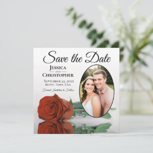 Elegant Rust Orange Rose White Oval Photo Wedding Save The Date