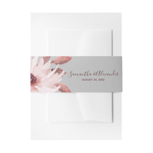 Elegant Rust Pink Watercolor Floral Wedding Invitation Belly Band