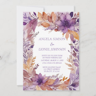 Elegant Rust Purple Flowers Wedding Invitation