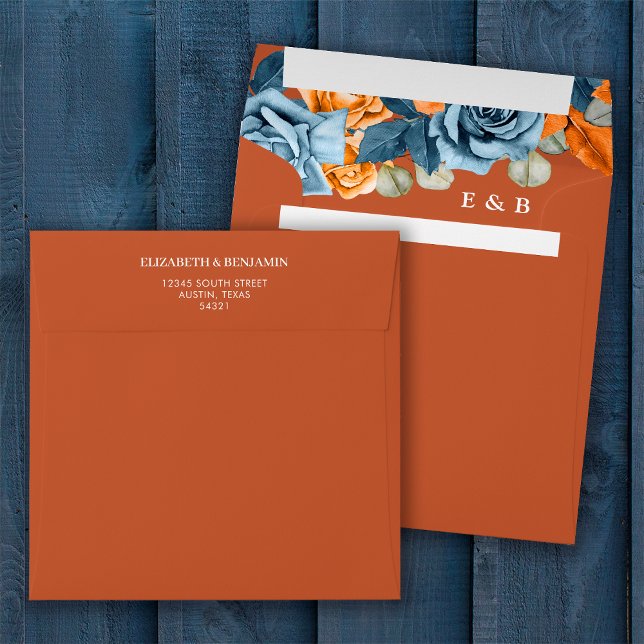Elegant Rust Terracota Boho Navy And Rust Wedding Envelope (Creator Uploaded)