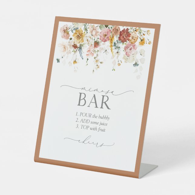 Elegant Rust Wildflower Bridal Shower Mimosa Bar Pedestal Sign (Front)