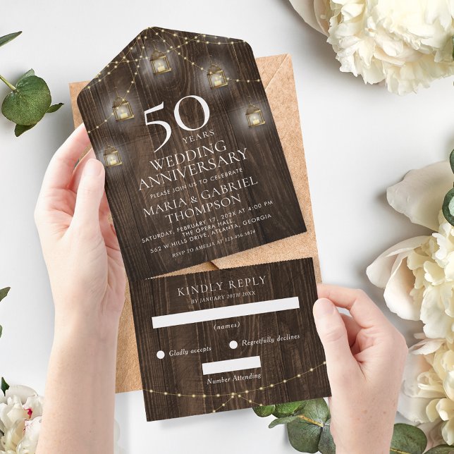 Elegant Rustic 50th Wedding Anniversary All In One Invitation (Creator Uploaded)