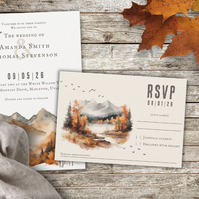 Elegant rustic autumn landscape wowen texture RSVP card (Creator Uploaded)