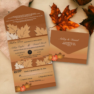Elegant Rustic Autumn Leaves Fall Floral Wedding All In One Invitation