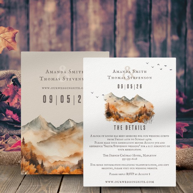 Elegant rustic autumn montain landscape wedding enclosure card (Creator Uploaded)
