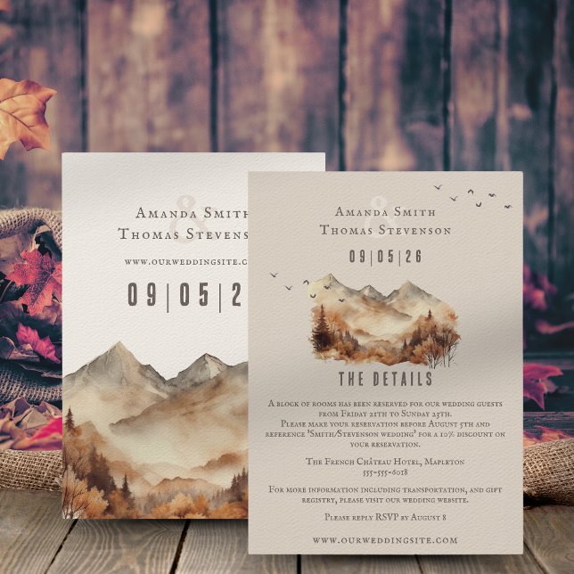 Elegant rustic autumn montain landscape wedding enclosure card (Creator Uploaded)