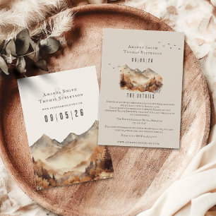 Elegant rustic autumn montain landscape wedding enclosure card