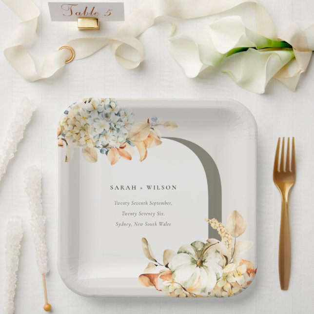 Elegant Rustic Autumn Pumpkin Arch Floral Wedding Paper Plate (Wedding)