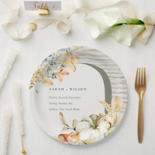 Elegant Rustic Autumn Pumpkin Arch Floral Wedding Paper Plate