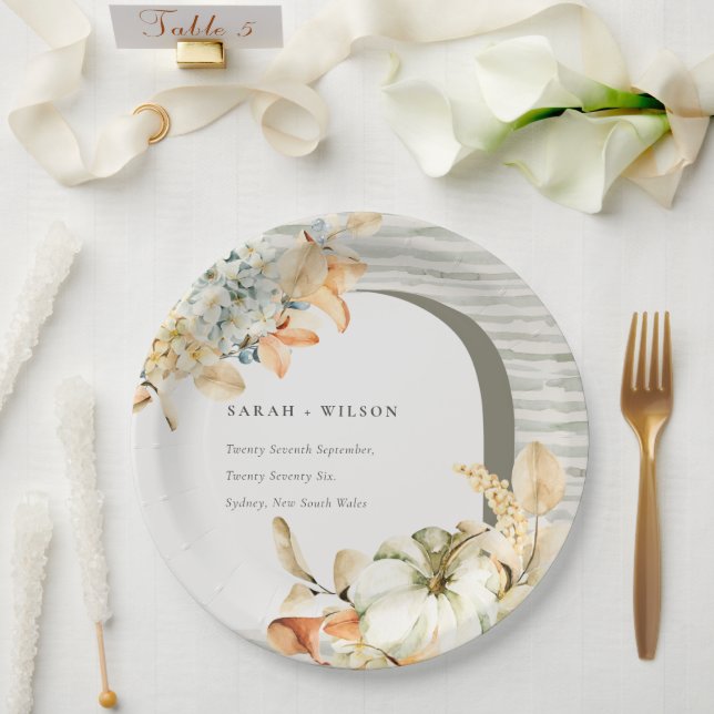 Elegant Rustic Autumn Pumpkin Arch Floral Wedding Paper Plate (Wedding)