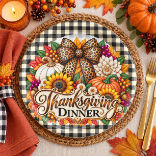 Elegant Rustic Autumn Thanksgiving Dinner Paper Plate