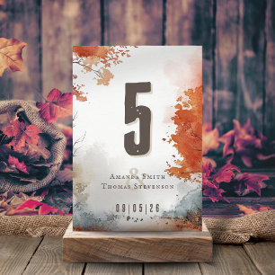 Elegant rustic autumn wedding table number