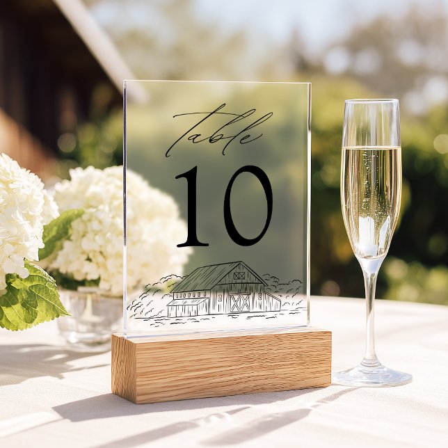 Elegant Rustic Barn Acrylic Wedding Table Number (Creator Uploaded)