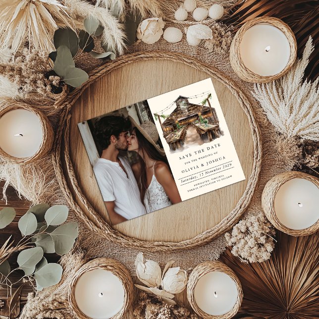 Elegant Rustic Barn Photo Save the Date  Announcement Postcard (Elegant Rustic Barn Photo Save the Date Invitation/Announcement )