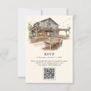 Elegant Rustic Barn QR Code RSVP Card 