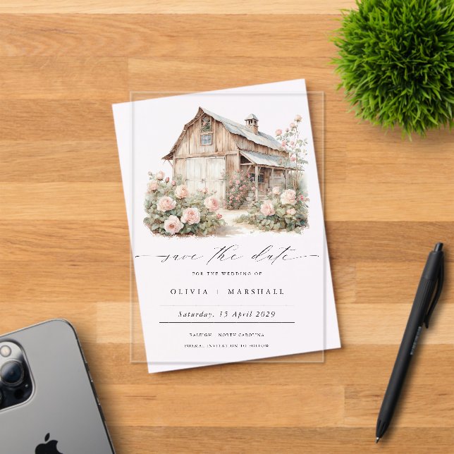 Elegant Rustic Barn Save the Date  Acrylic Invitations (Insitu (Invitation Card))