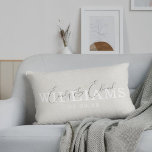 Elegant Rustic Beige Couple Name Wedding Gift Lumbar Cushion<br><div class="desc">Celebrate their unique story with this personalised rustic beige lumbar pillow. Custom-engraved with the couple's name and wedding date, this heirloom-quality accent piece bridges the gap between cosy farmhouse and modern sophistication. The warm, sandy neutral tones ensure it blends seamlessly with any interior palette. An essential custom gift for the...</div>