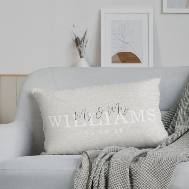 Elegant Rustic Beige Mr. and Mrs. Lumbar Cushion (Creator Uploaded)