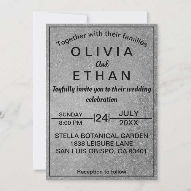Elegant Rustic Black And Grey Concrete Wedding Invitation (Front)