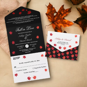 Elegant Rustic Black And White Chic Fall Wedding All In One Invitation