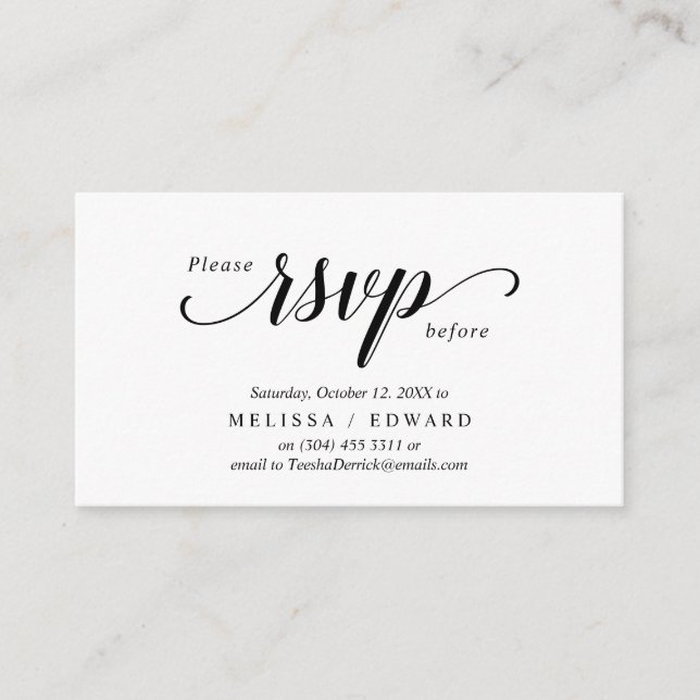 Elegant Rustic, Black Script, RSVP respond, Reply Enclosure Card (Front)