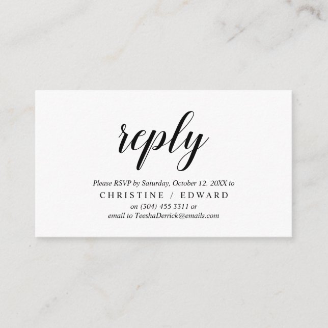 Elegant Rustic, Black Script, RSVP respond, Reply Enclosure Card (Front)
