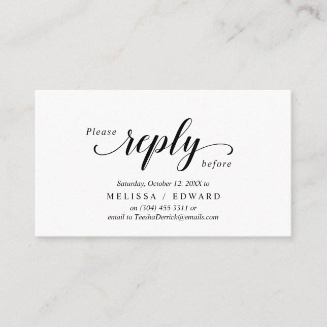 Elegant Rustic, Black Script, RSVP respond, Reply Enclosure Card (Front)