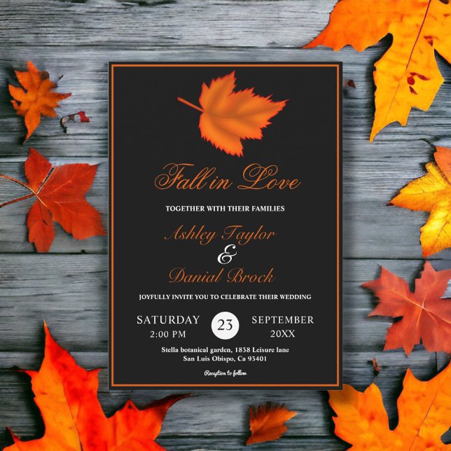 Elegant Rustic Black White Orange Fall Wedding Invitation (Creator Uploaded)