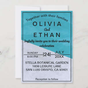 Elegant Rustic Blue And Grey Abstract Wedding Invitation