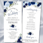 Elegant Rustic Blue Chic Watercolor Floral Wedding Program<br><div class="desc">This beautiful wedding program features an elegant floral boho chic design with hand painted roses in shades of dusty blue, navy, and indigo on a white background. The titles are written in fancy script calligraphy, and there is space for your ceremony and wedding party details, as well as a short...</div>