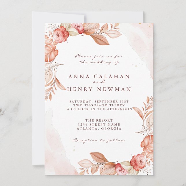 Elegant Rustic Blush Pink Floral Wedding  Invitation (Front)