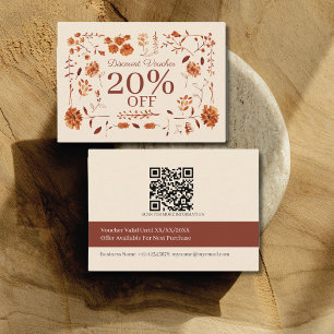 Elegant Rustic Boho Brown Fall Floral  Discount Card