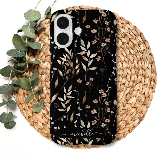 Elegant Rustic Boho Brown Floral Botanical Case-Mate iPhone Case (Close up)