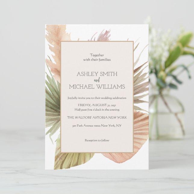 Elegant Rustic Boho Floral Botaniqe Wedding Invitation (Standing Front)