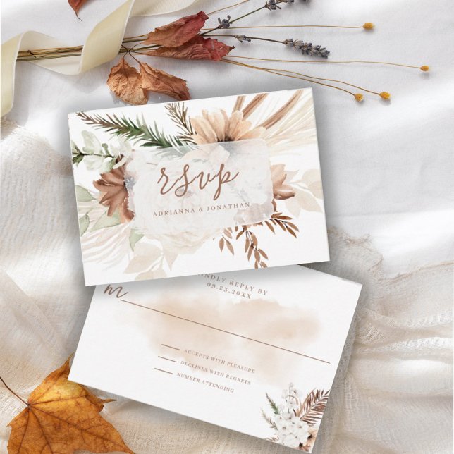 Elegant Rustic Boho Floral Pampas  RSVP Card (Creator Uploaded)