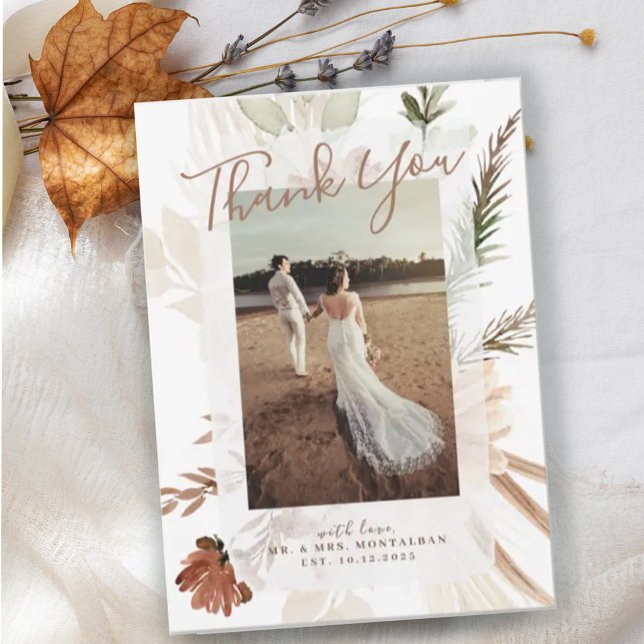 Elegant Rustic Boho Floral Pampas Thank You Cards (Creator Uploaded)