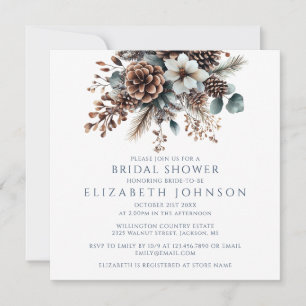 Elegant Rustic Boho Floral Pinecone Bridal Shower Invitation