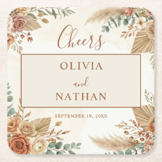 Elegant Rustic Boho Floral Wedding Paper Coaster