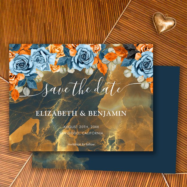 Elegant Rustic Boho Gold Navy And Rust Wedding Save The Date (Creator Uploaded)