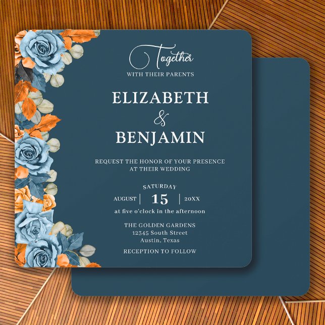 Elegant Rustic Boho Navy And Rust Wedding Invitation (Creator Uploaded)