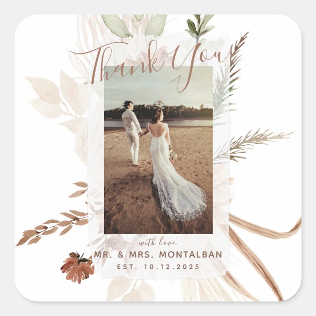 Elegant Rustic Boho Pampas  Square Sticker (Front)