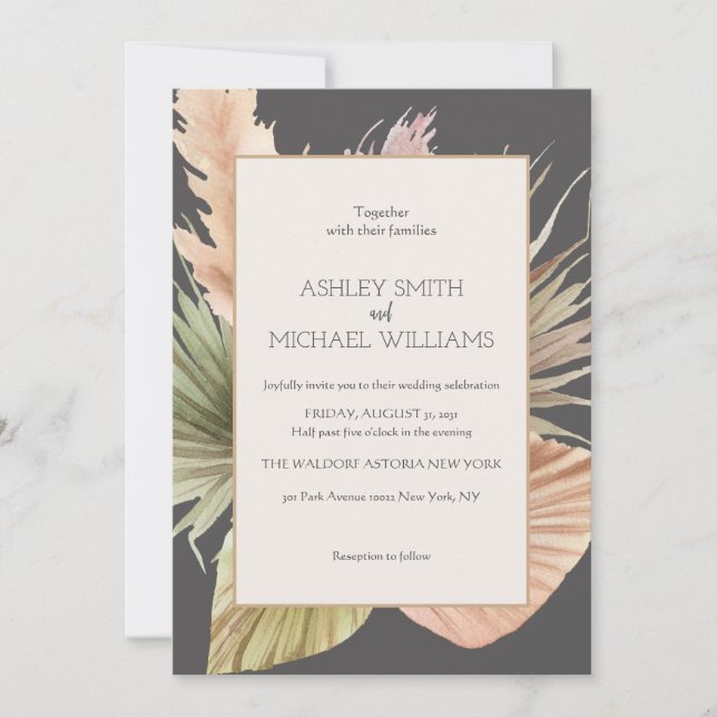 Elegant Rustic Boho Tropical Framed Wedding Invitation (Front)