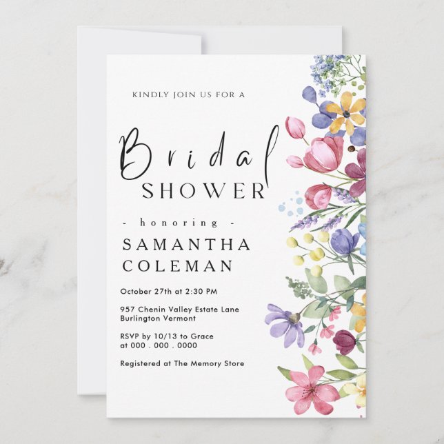 Elegant Rustic Boho Wildflower Bridal Shower Invitation (Front)