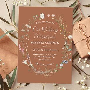 Elegant Rustic Boho Wildflower Terracotta Wedding Invitation