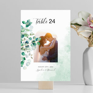 Elegant Rustic Botanical Eucalyptus Leaves Photo Table Number
